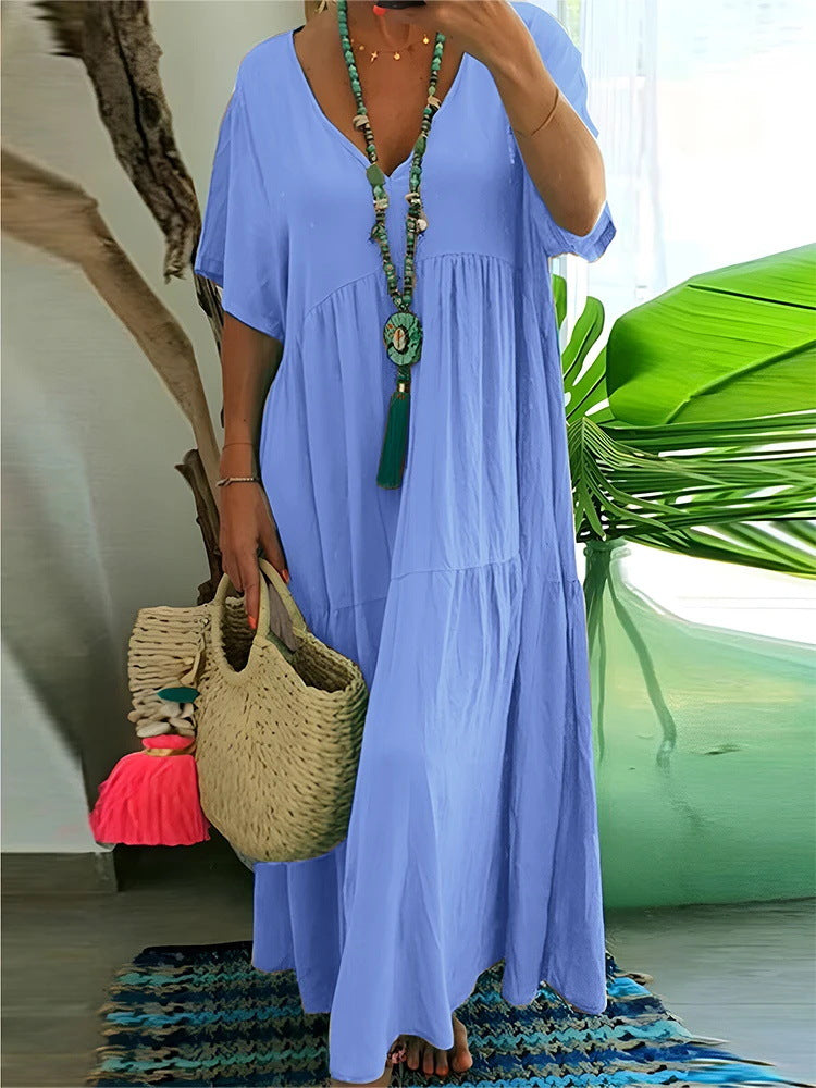 Tiered Boho V-Neck Loose Maxi Dress