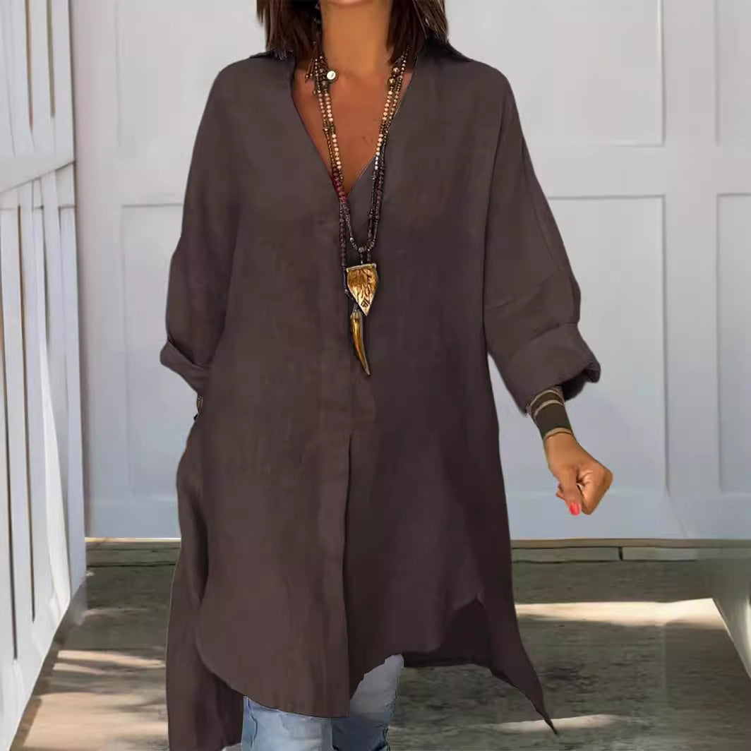 Oversized Boho Linen Longline Shirt