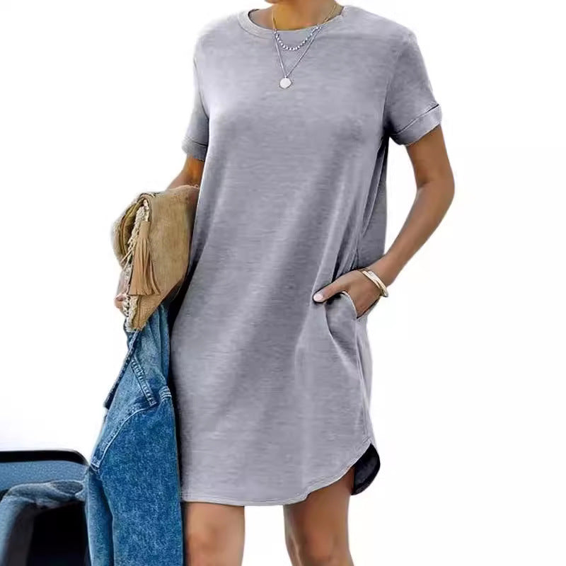 Pocket Casual Loose T-Shirt Mini Dress