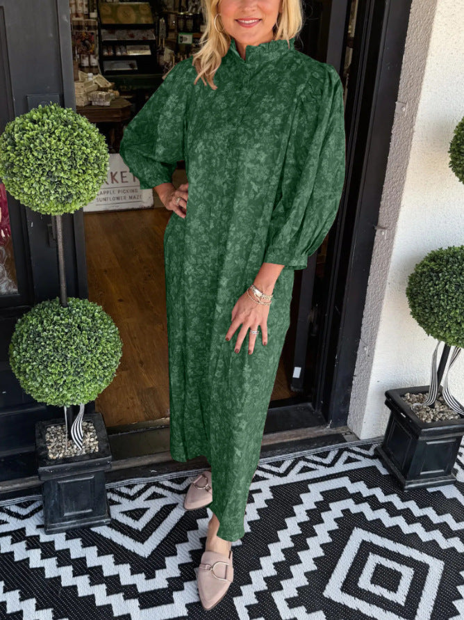 Floral Print Vintage Puff-Sleeve Maxi Dress