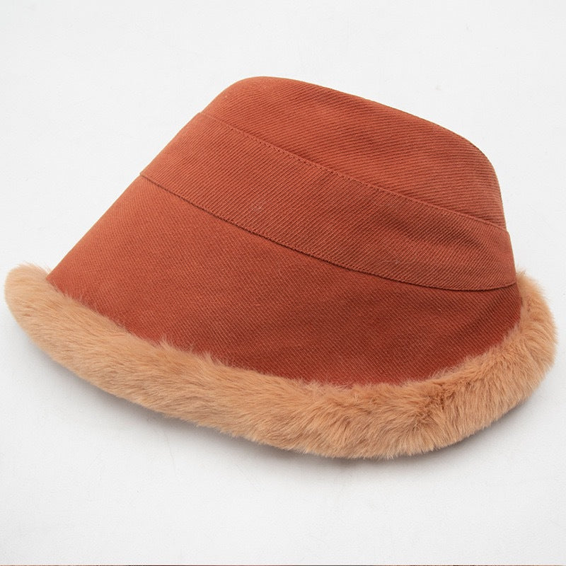 Eira™ | Faux-fur trim corduroy cloche hat