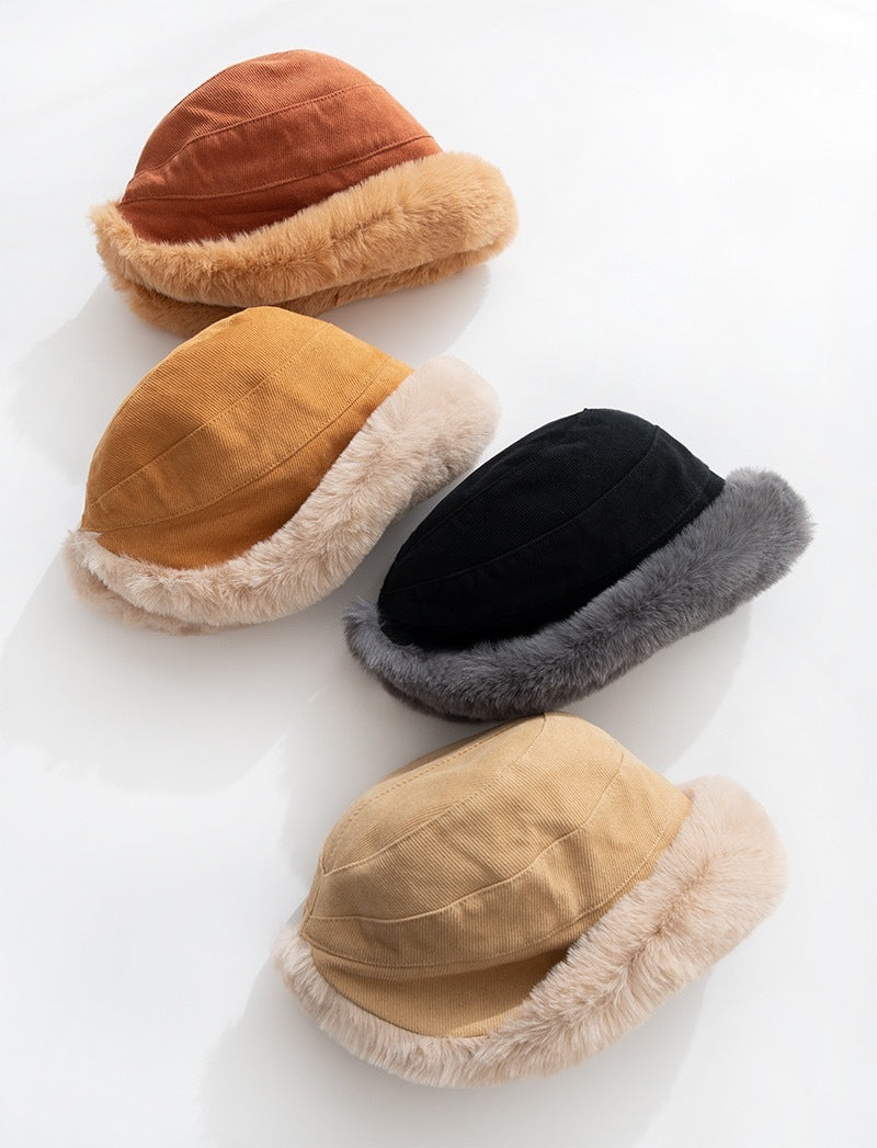 Eira™ | Faux-fur trim corduroy cloche hat