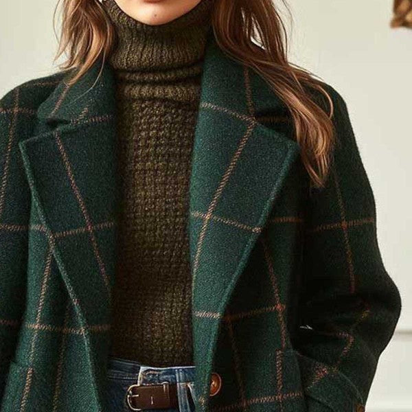Sophisticated Windowpane Plaid Wool Coat