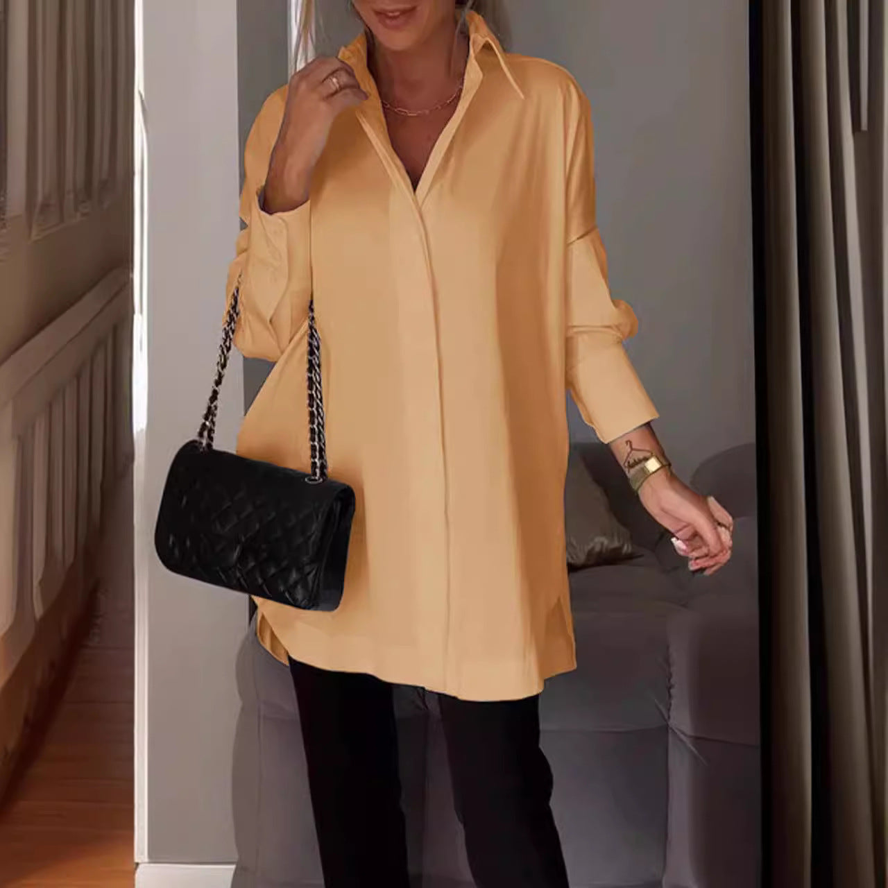Oversized Elegant Long-Sleeve Button-Down Shirt