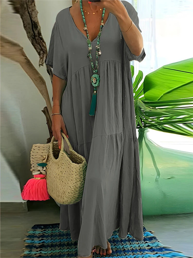 Tiered Boho V-Neck Loose Maxi Dress