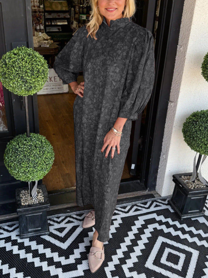 Floral Print Vintage Puff-Sleeve Maxi Dress