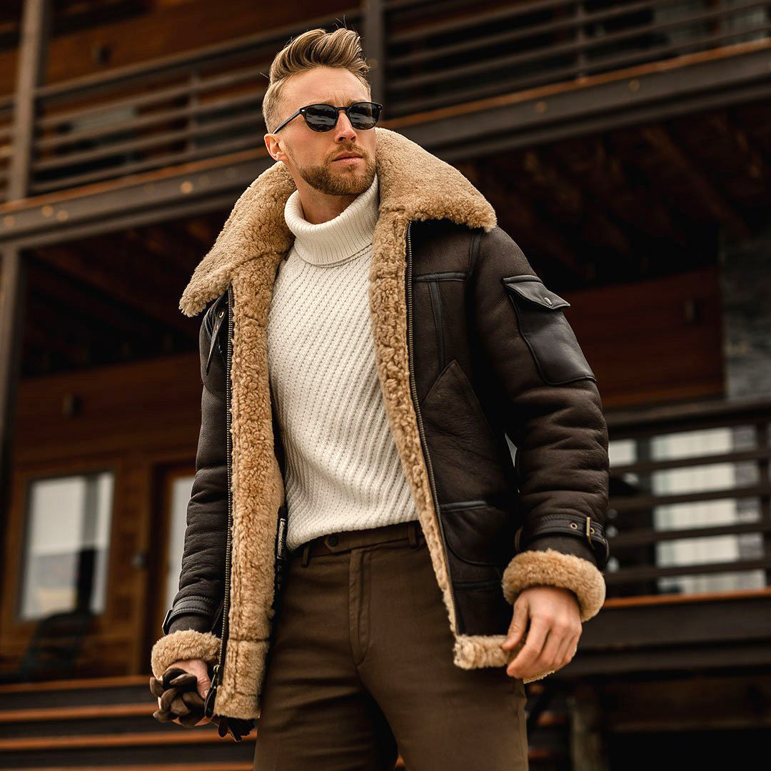 John™ | Shearling-lined leather aviator jacket