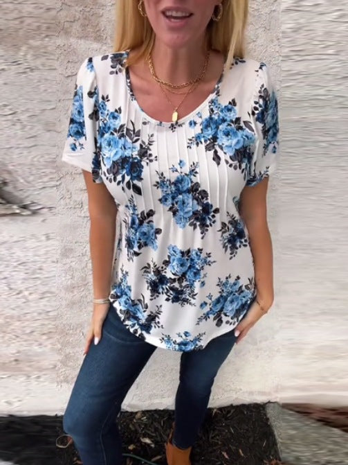 Pleated-Front Casual Relaxed-Fit Top