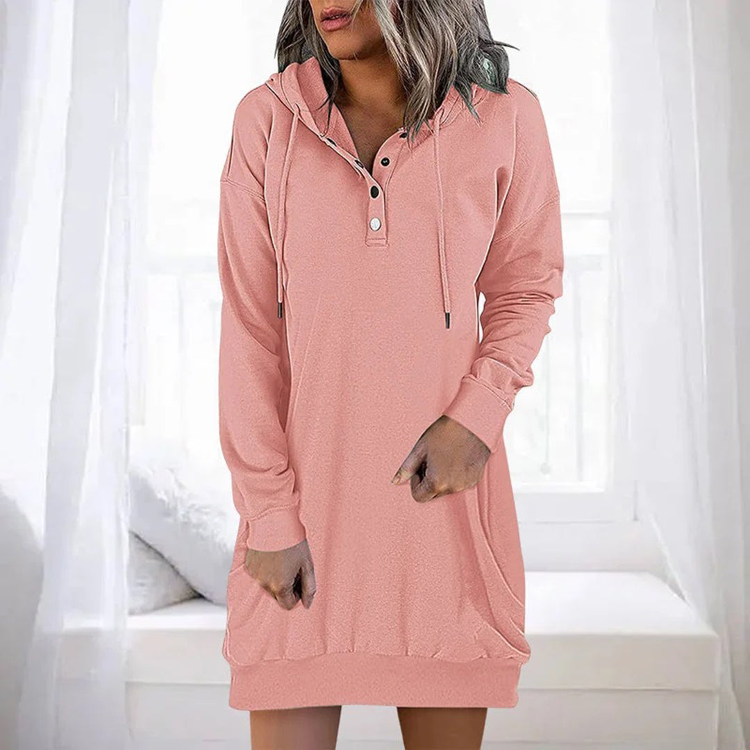 Fiorenza™ | Hooded Henley sweatshirt dress