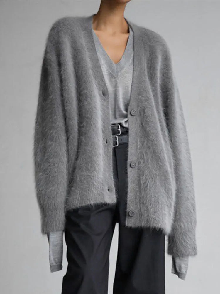 Fortunata™ | Fluffy V-neck button cardigan