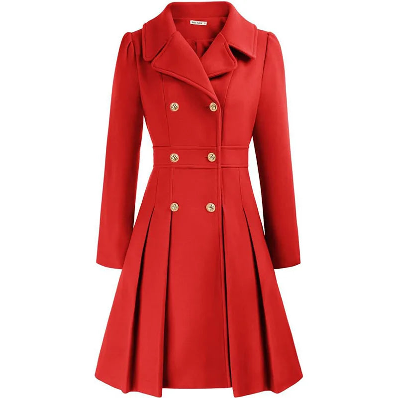 Alethea™ | Pleated Double-Breasted Fit-and-Flare Coat
