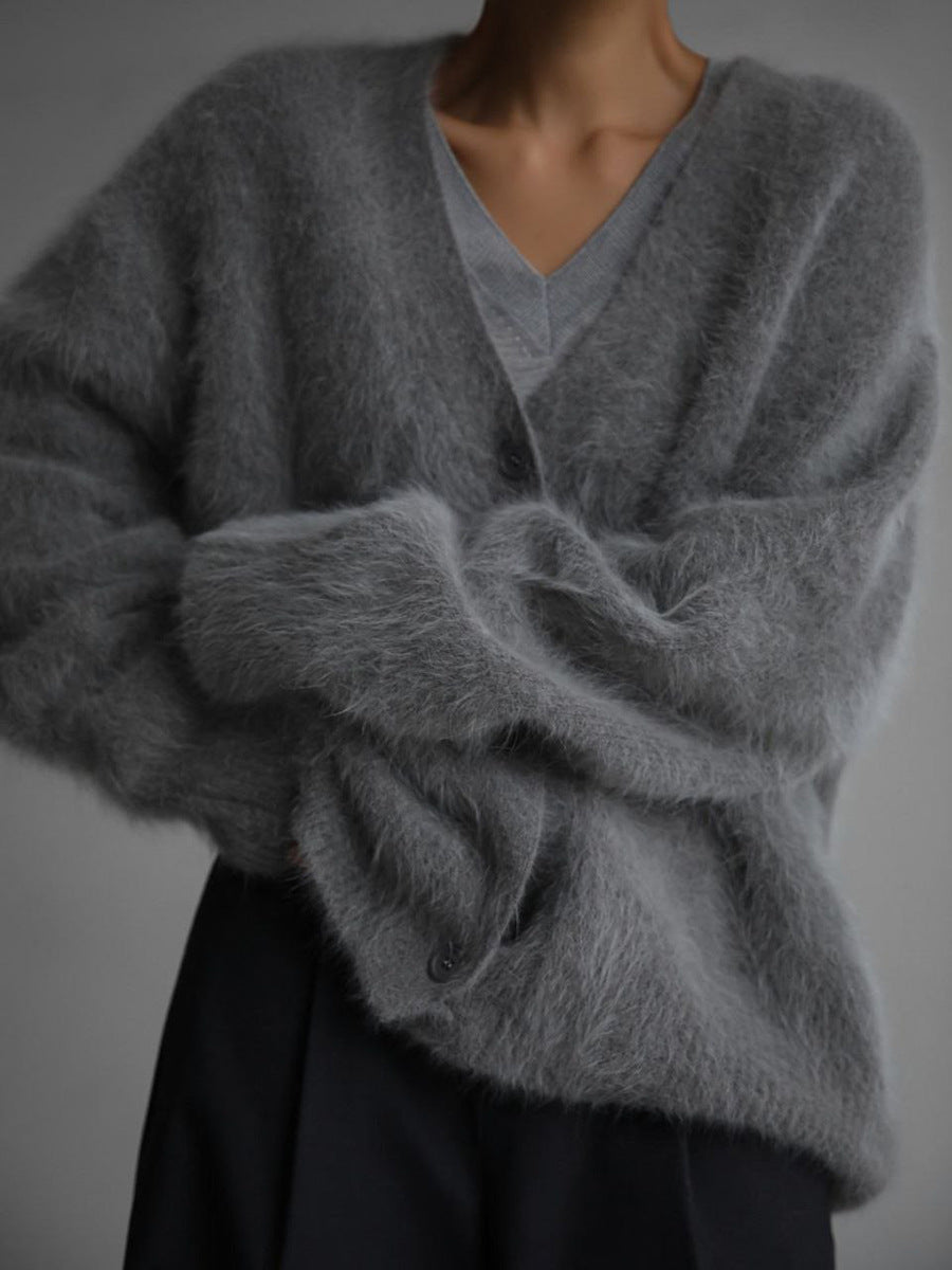 Fortunata™ | Fluffy V-neck button cardigan