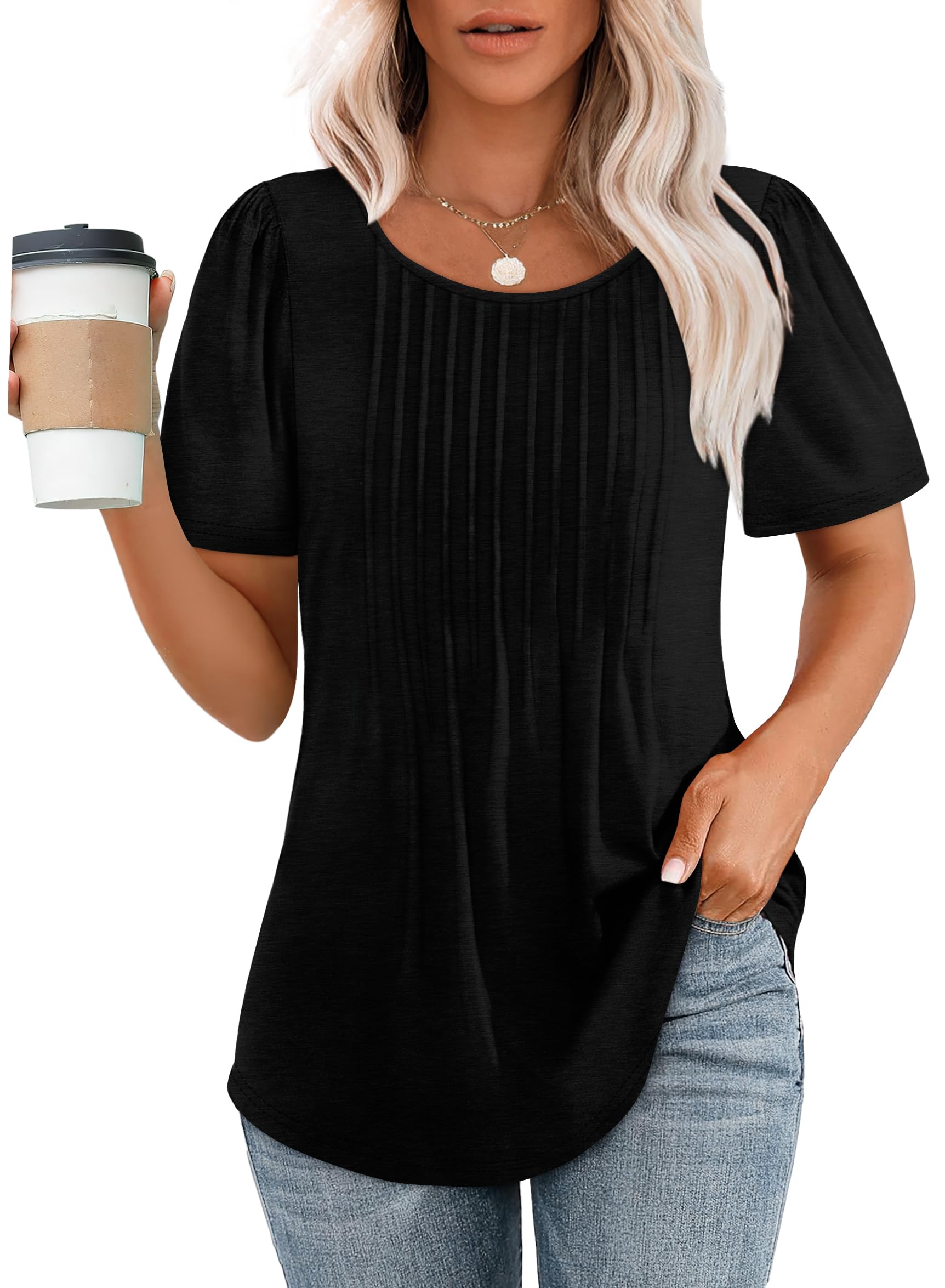 Pleated-Front Casual Relaxed-Fit Top