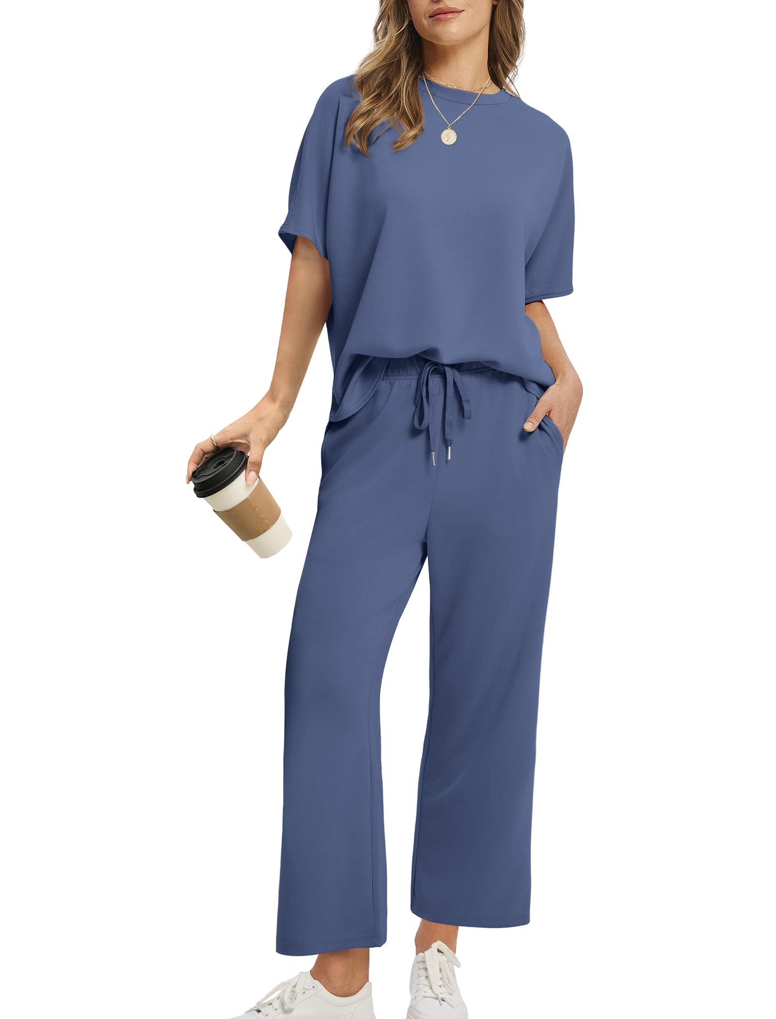 Drawstring Casual Loungewear Wide-Leg 2-Piece Set