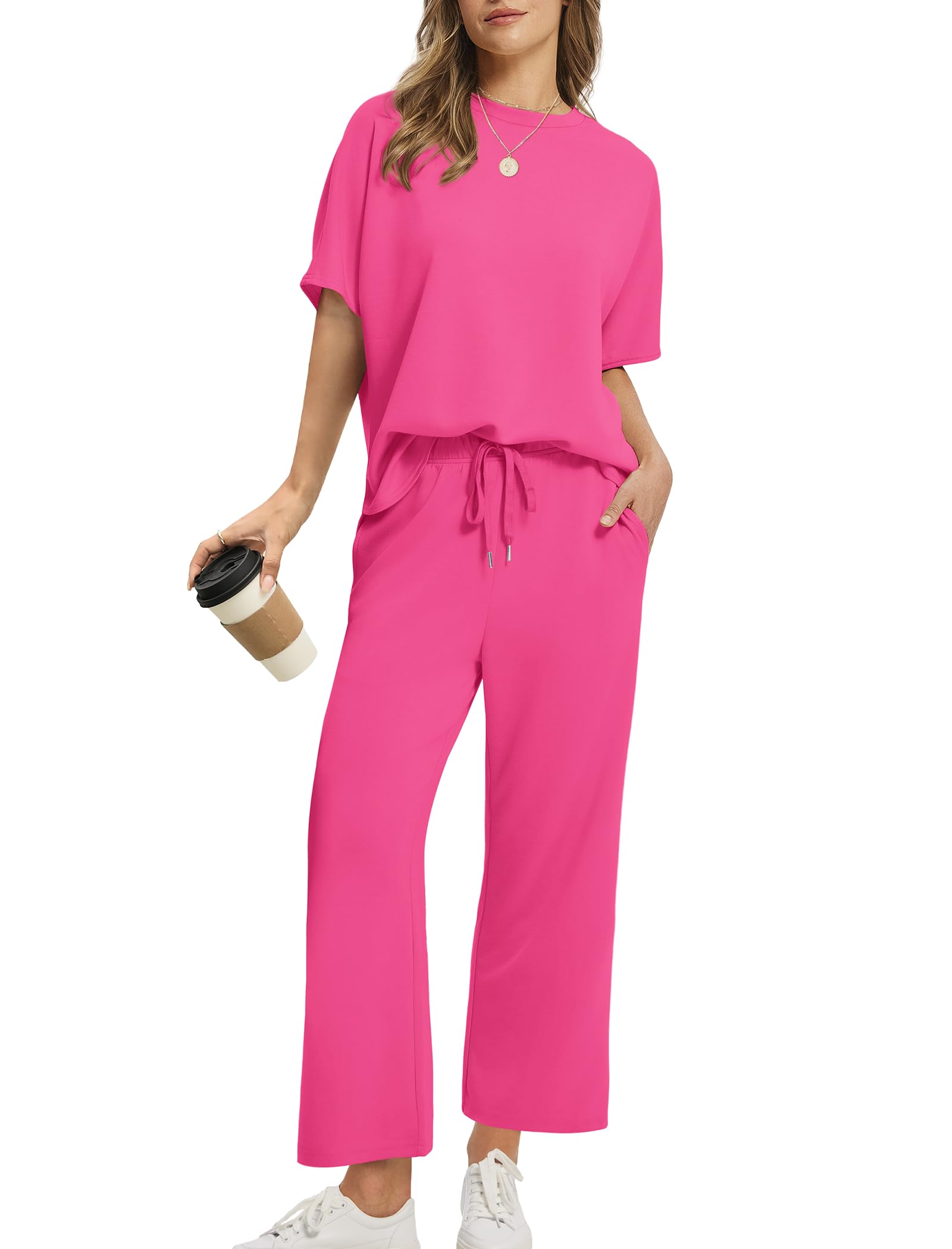 Drawstring Casual Loungewear Wide-Leg 2-Piece Set