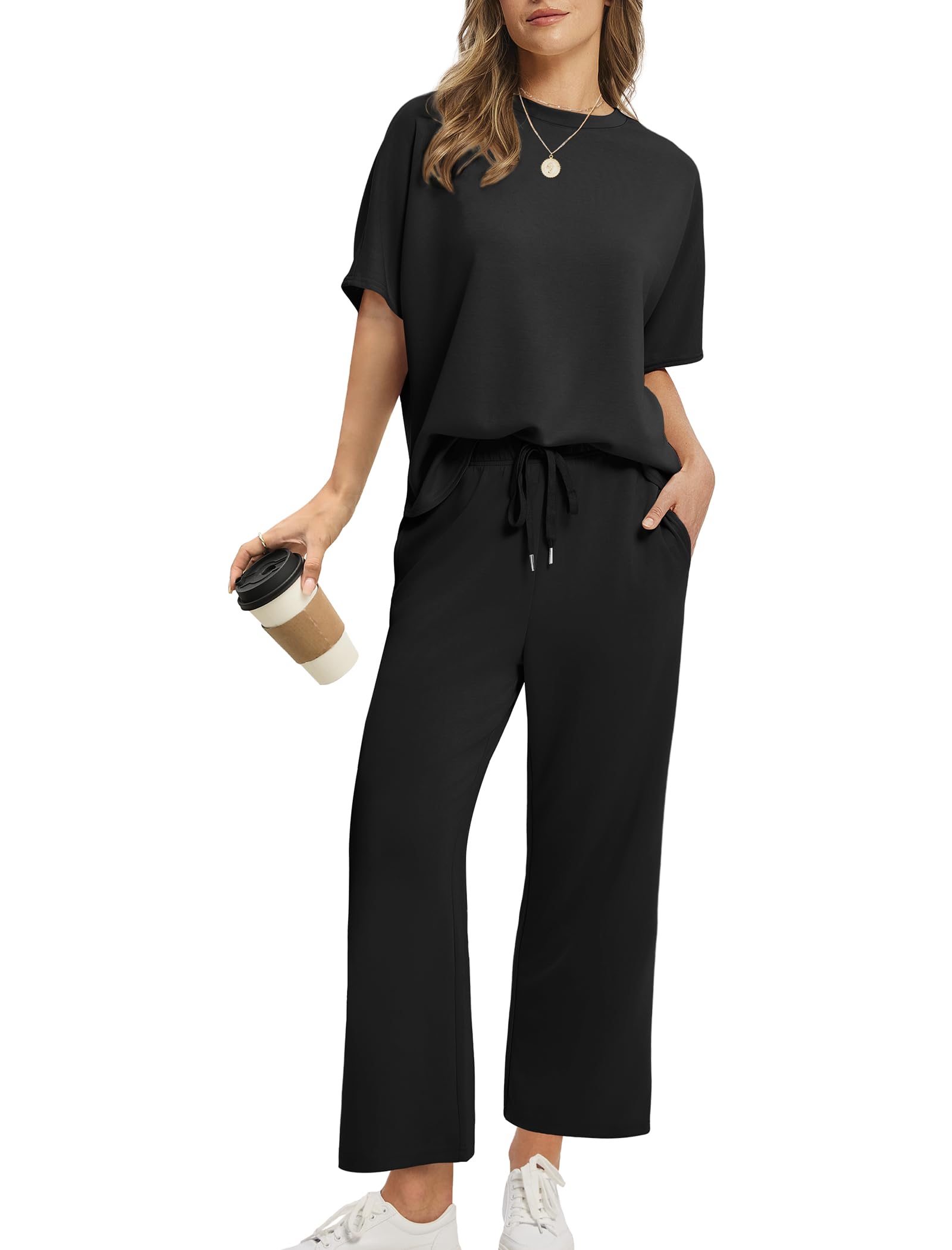 Drawstring Casual Loungewear Wide-Leg 2-Piece Set
