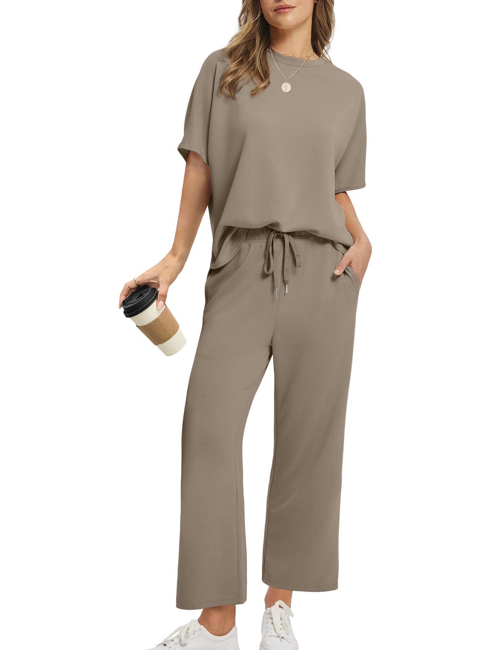 Drawstring Casual Loungewear Wide-Leg 2-Piece Set