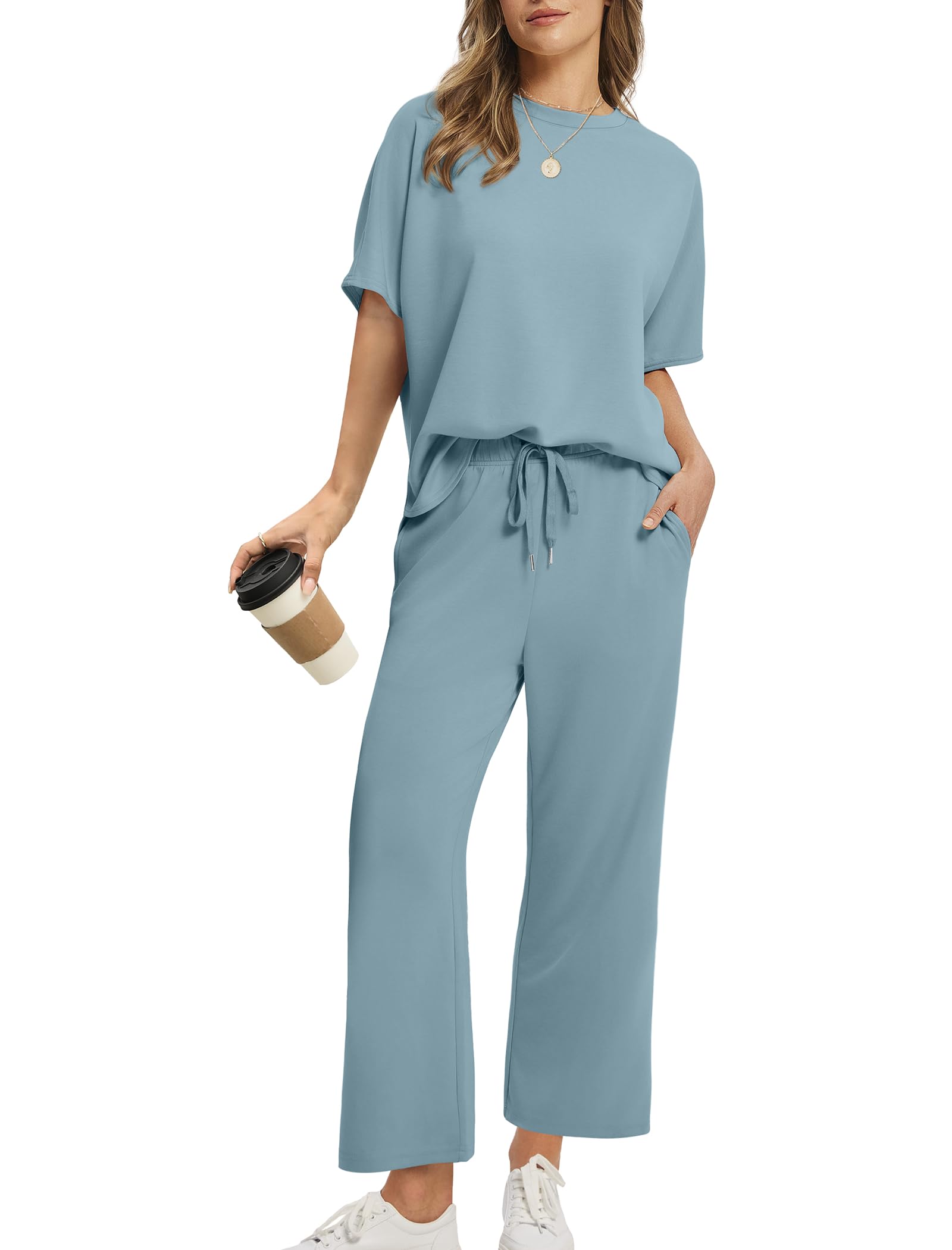 Drawstring Casual Loungewear Wide-Leg 2-Piece Set