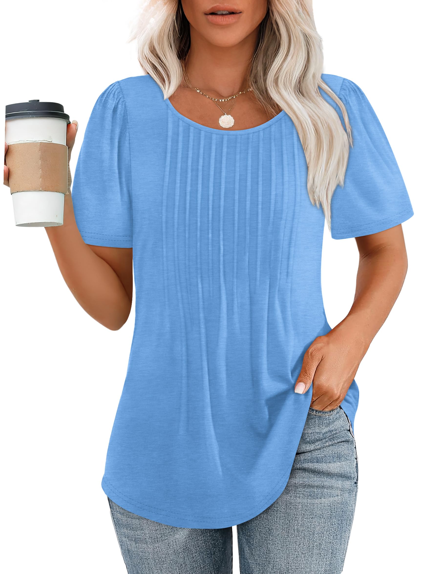 Pleated-Front Casual Relaxed-Fit Top