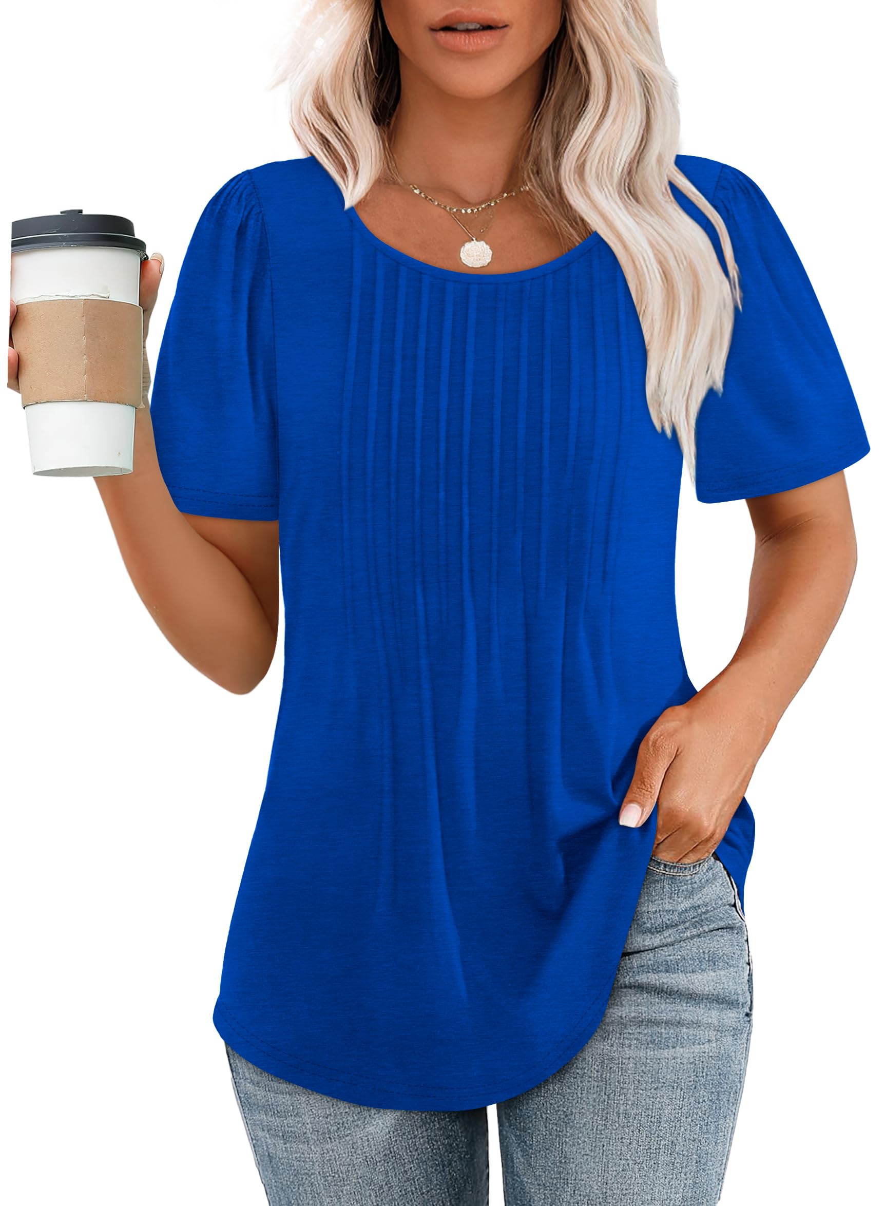 Pleated-Front Casual Relaxed-Fit Top