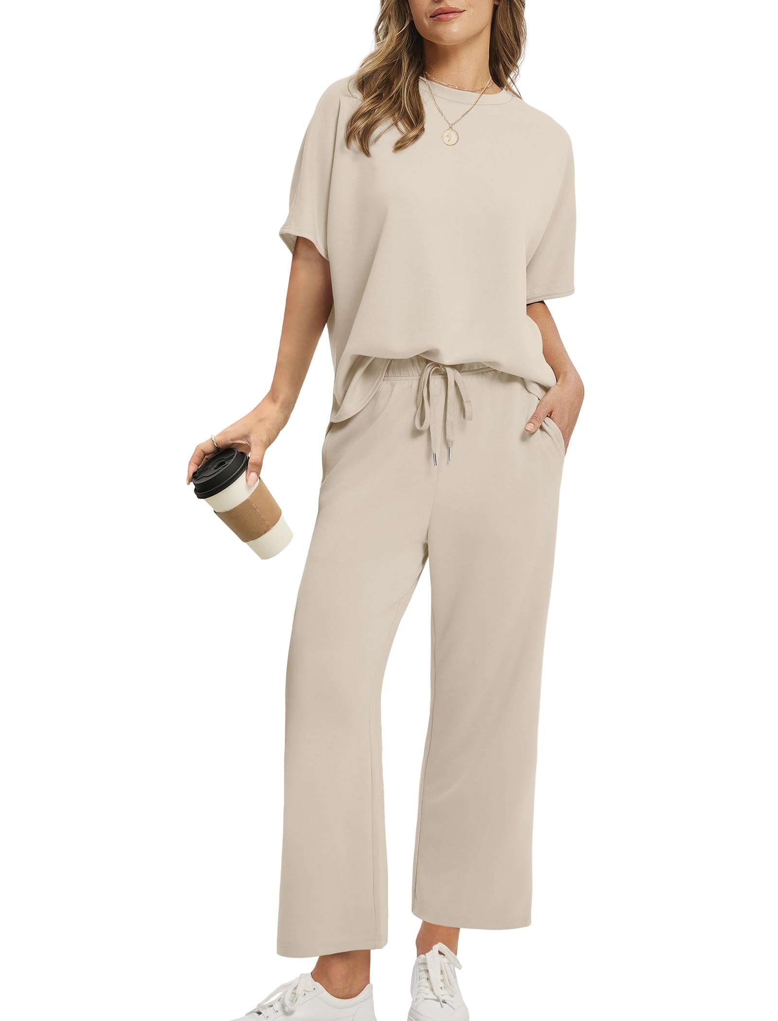 Drawstring Casual Loungewear Wide-Leg 2-Piece Set