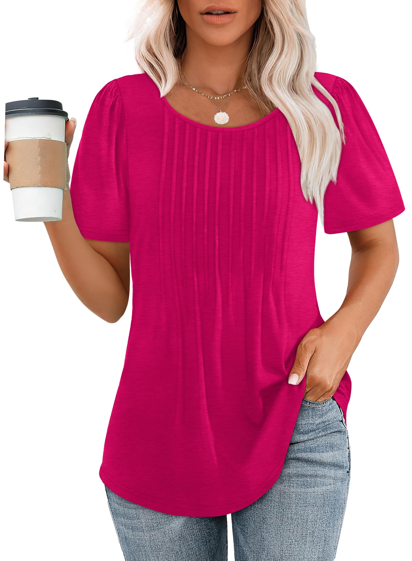 Pleated-Front Casual Relaxed-Fit Top