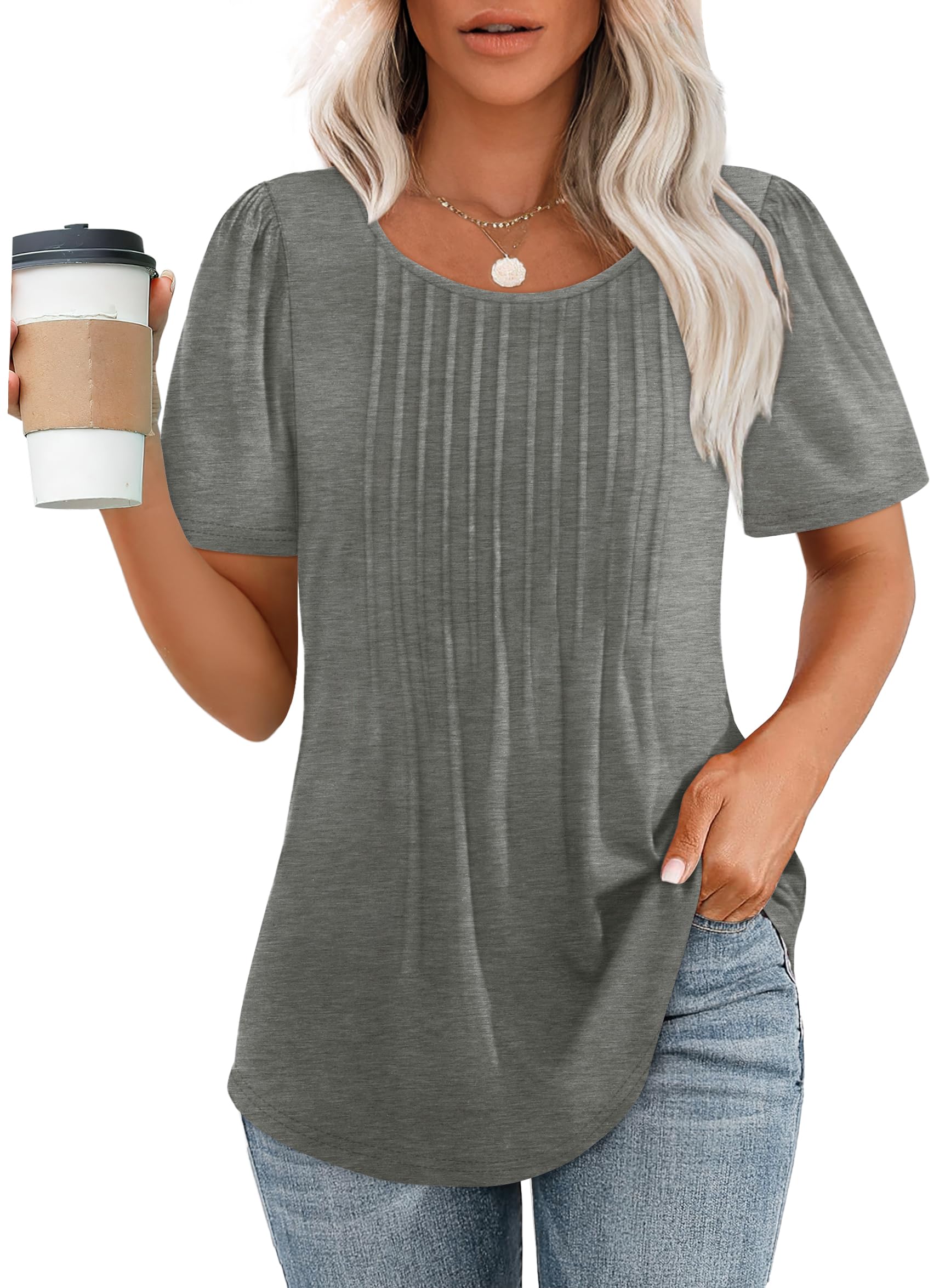 Pleated-Front Casual Relaxed-Fit Top