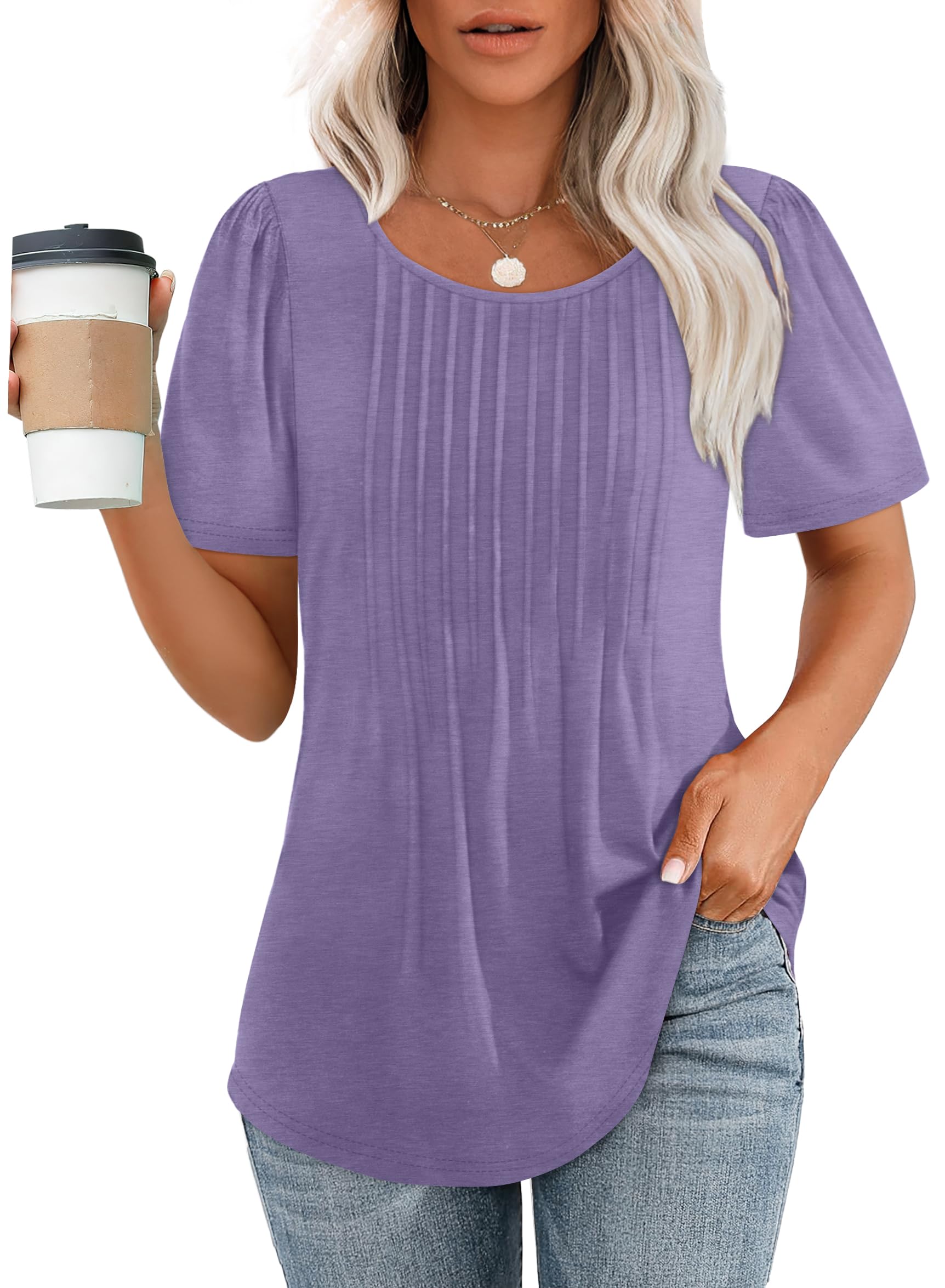 Pleated-Front Casual Relaxed-Fit Top