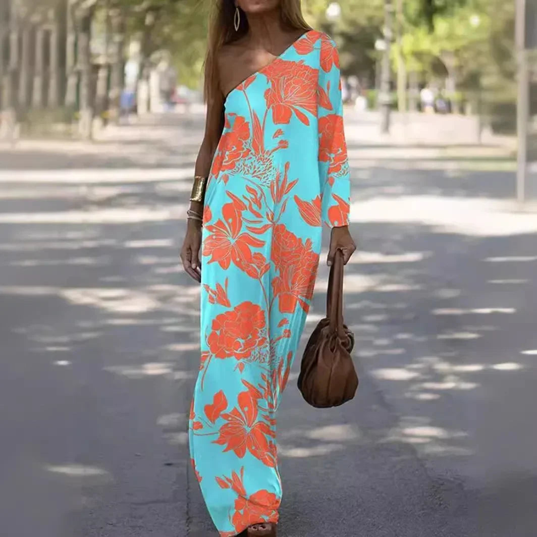 One-Shoulder Minimalist Draped Maxi Dress