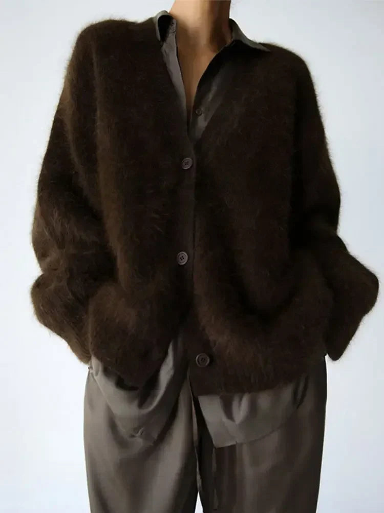 Fortunata™ | Fluffy V-neck button cardigan