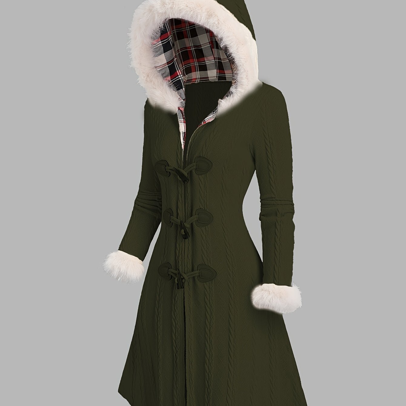 Tala™ | Cable-Knit Faux-Fur Trim Hooded Coat