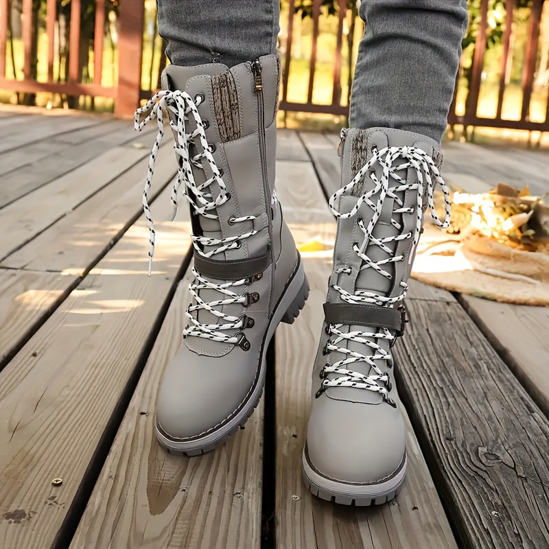 Cordelia™ | Knit-cuff buckle-strapped lace-up hiking boots
