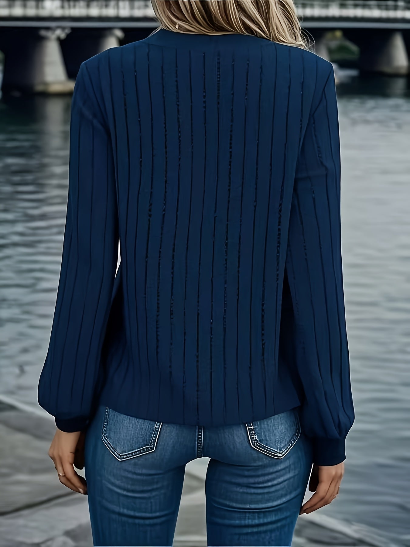 Anouk™ | Ribbed Knit Long-Sleeve V-Neck Pullover Sweater