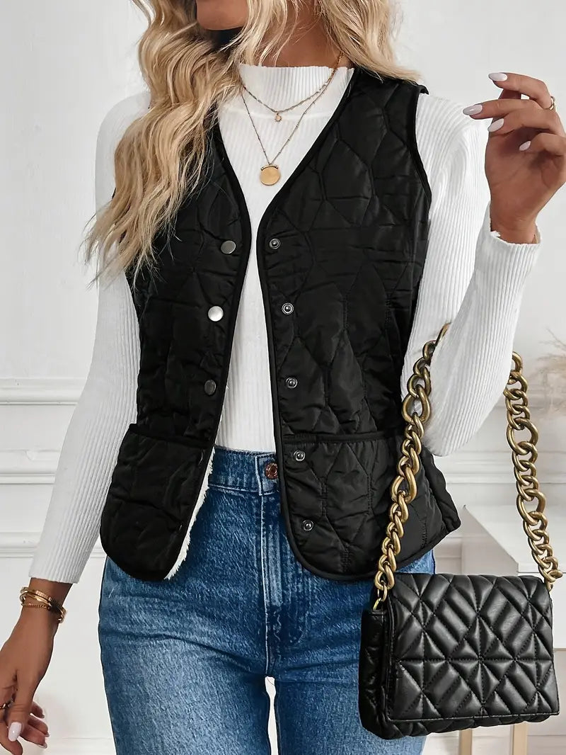 Cybele™ | Quilted sherpa-lined snap-front jacket