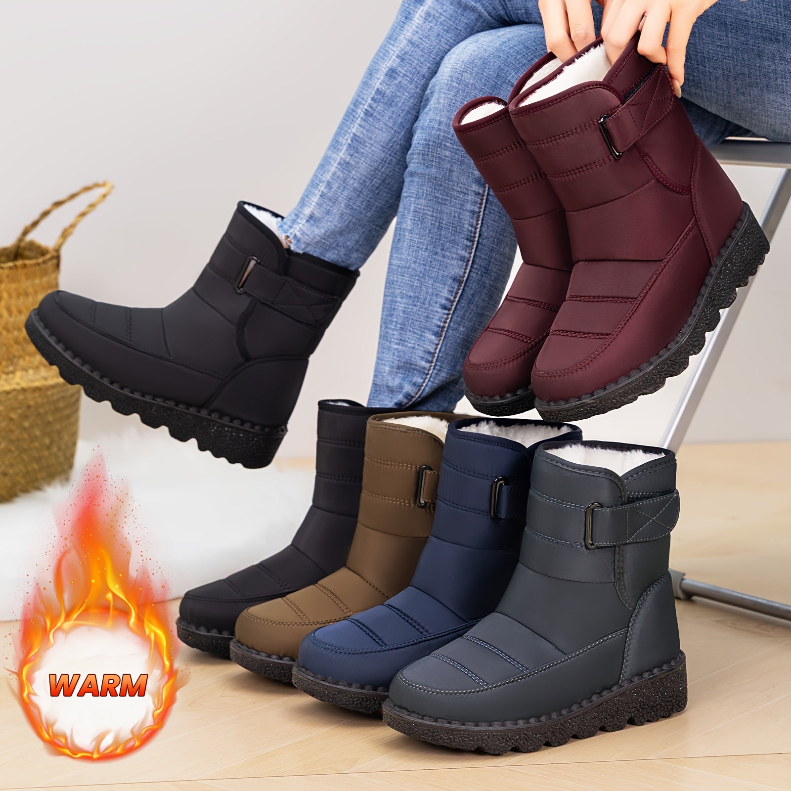 Oksana™ | Quilted hook-and-loop plush-lined snow boots
