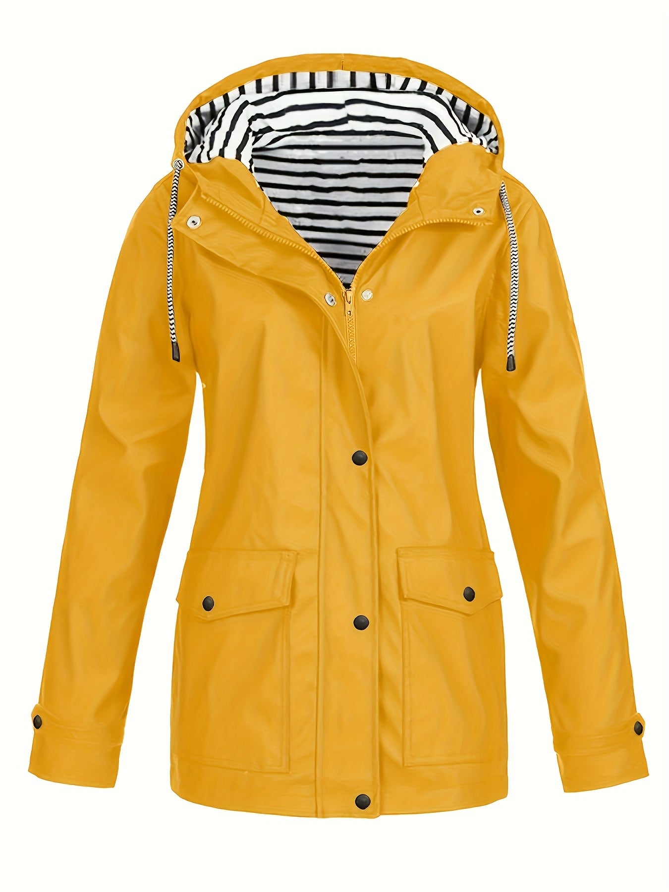 Zelda™ | Striped-Lined Drawstring Hooded Rain Parka Jacket