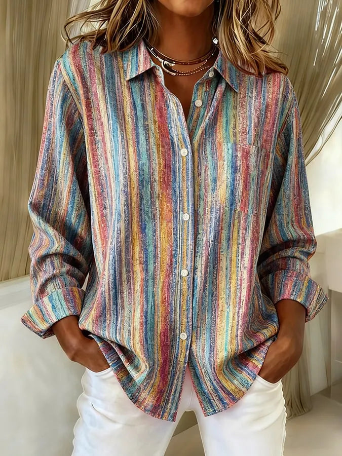 Multicolor Striped Boho Button-Down Shirt