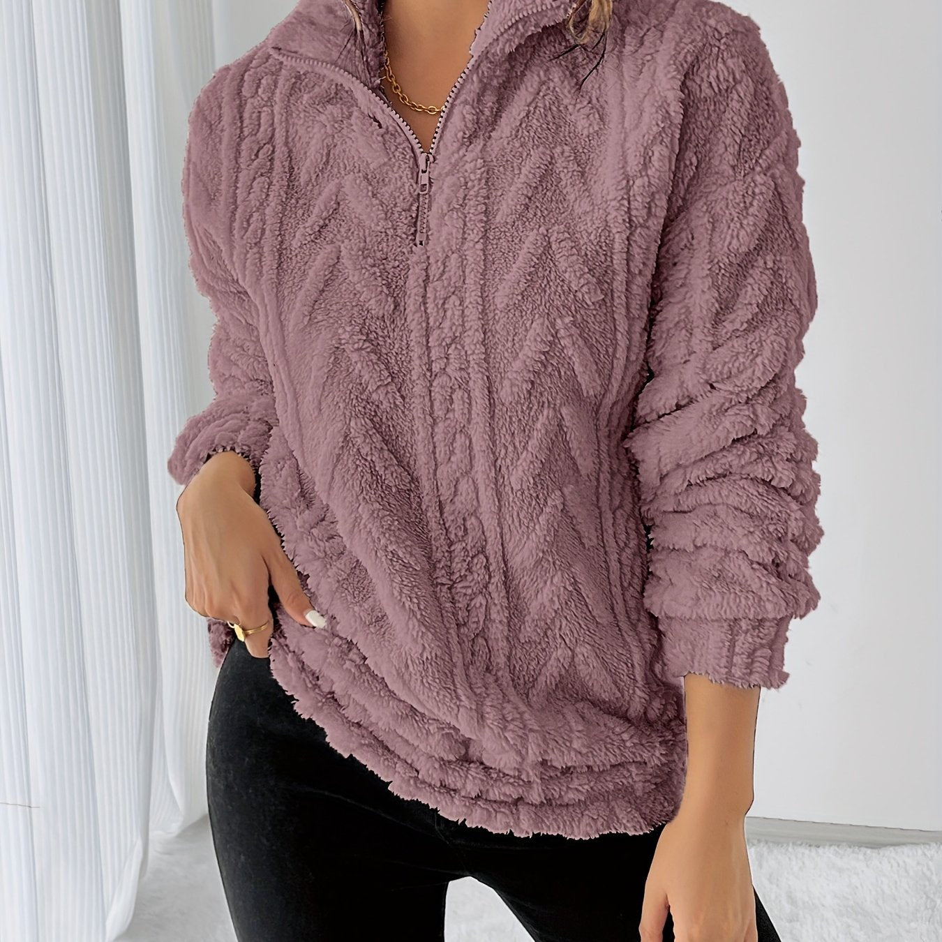 Charline™ | Textured Sherpa Half-Zip Pullover