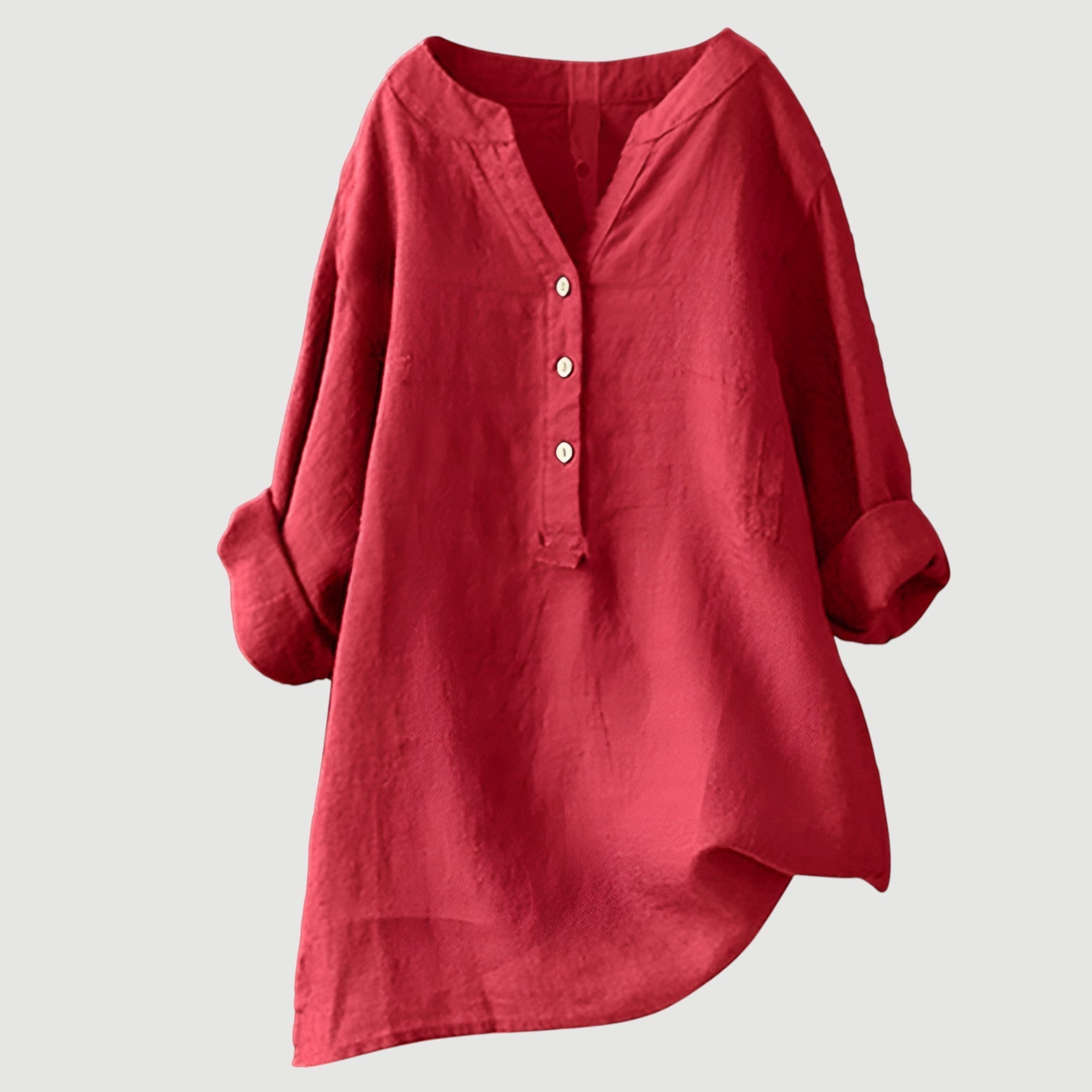 Loose-fit Solid V-Neck Linen Blouse