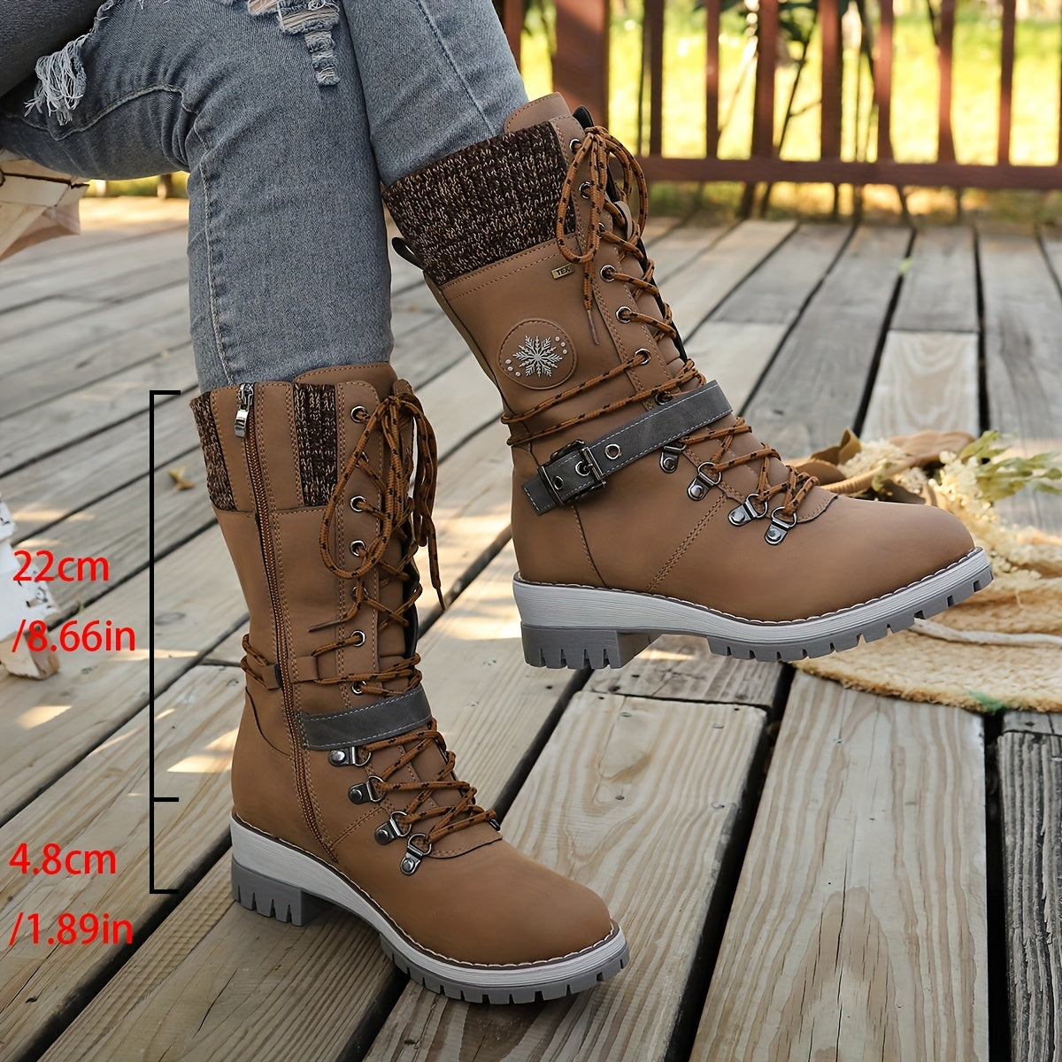 Cordelia™ | Knit-cuff buckle-strapped lace-up hiking boots