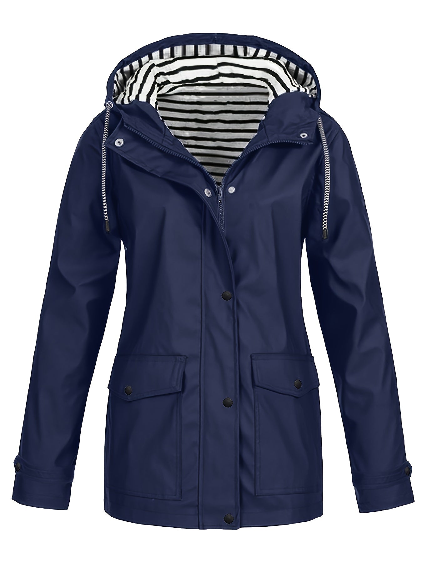 Zelda™ | Striped-Lined Drawstring Hooded Rain Parka Jacket