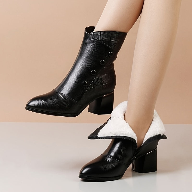 Blanca™ | Croc-embossed foldover cuff heeled ankle boots