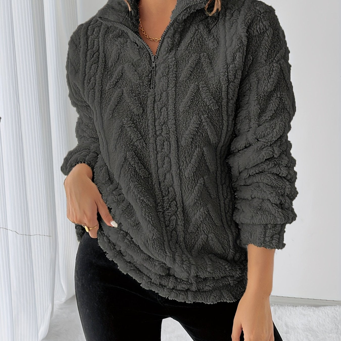 Charline™ | Textured Sherpa Half-Zip Pullover