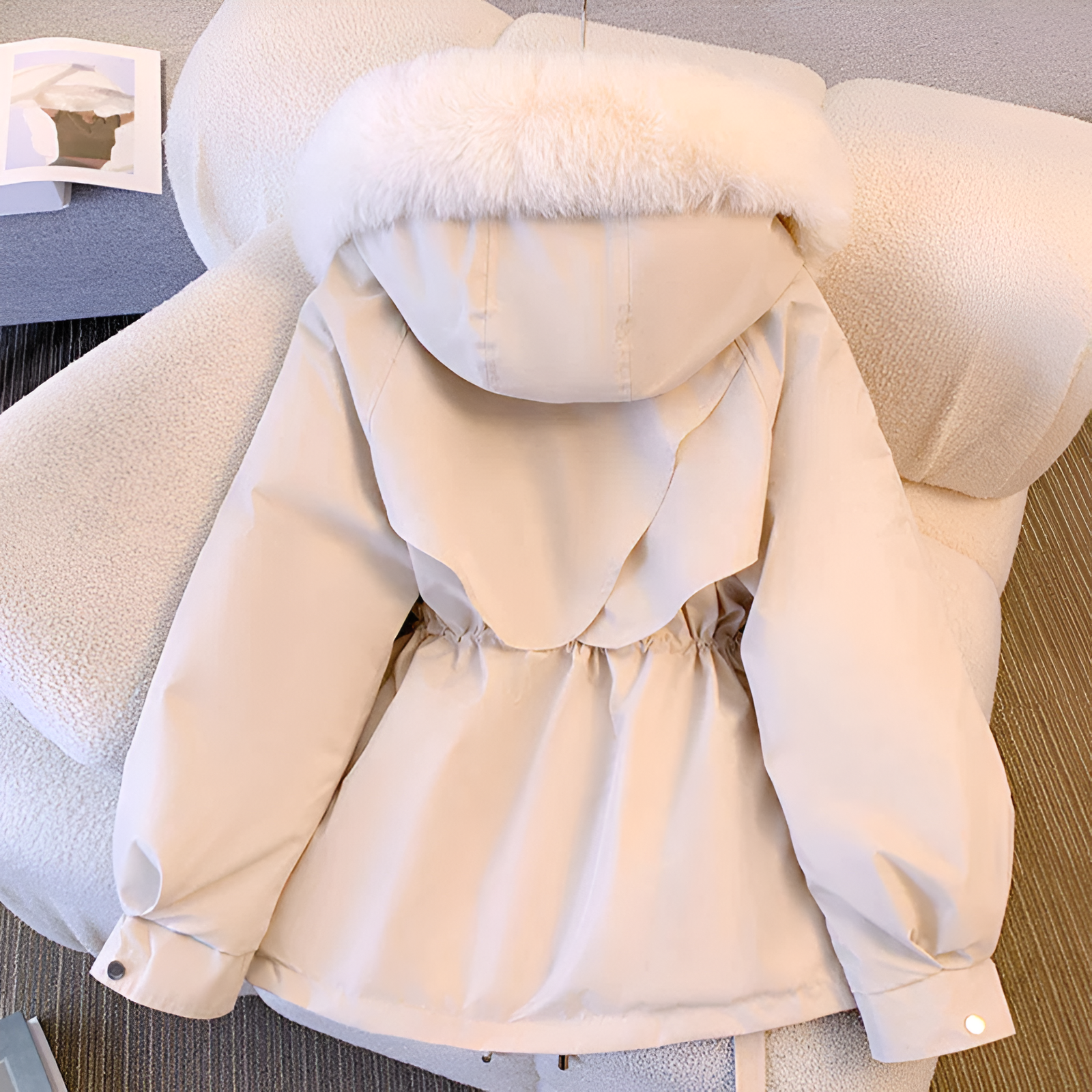 Hanan™ | Faux-Fur Hood Drawstring-Waist Anorak Jacket