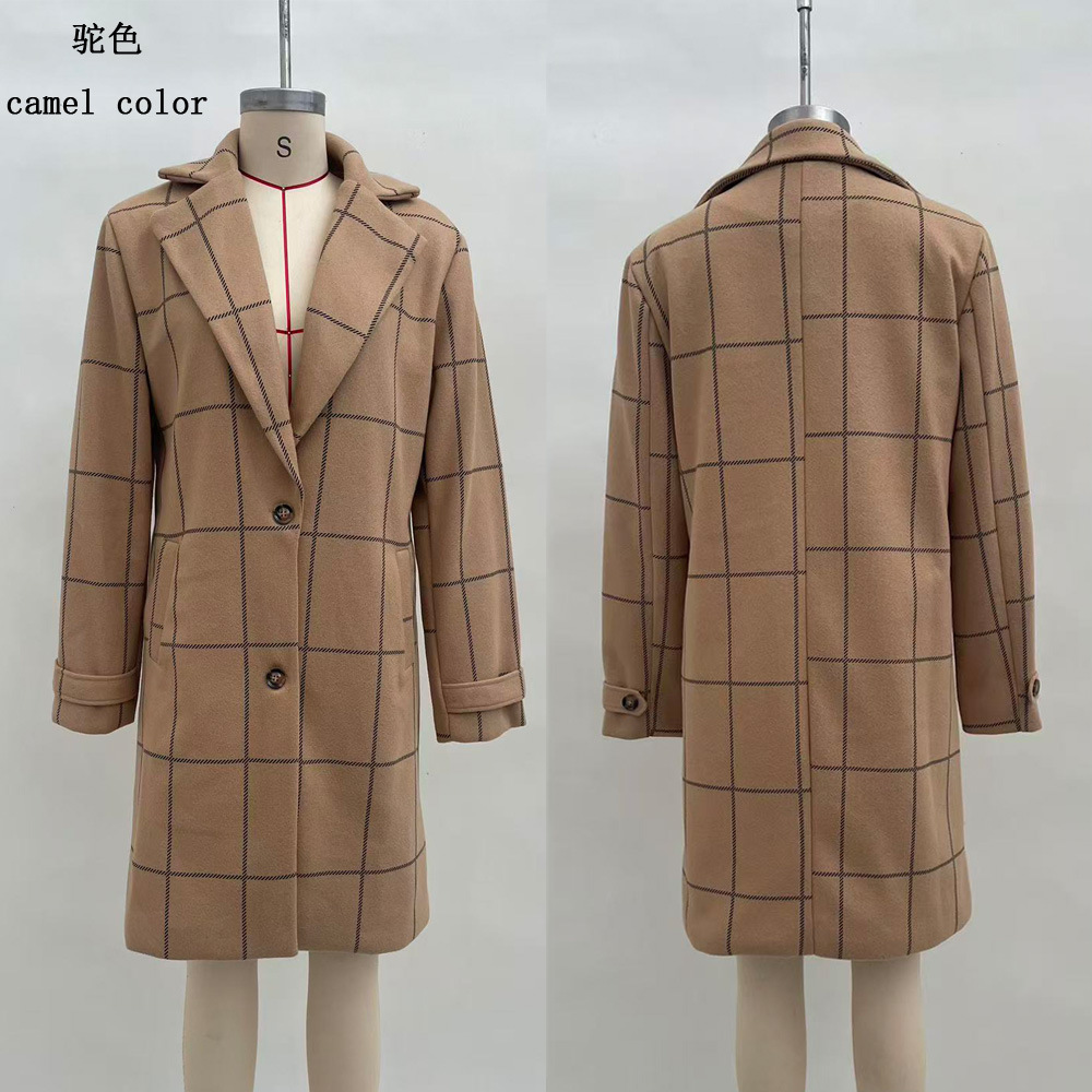 Sophisticated Windowpane Plaid Wool Coat