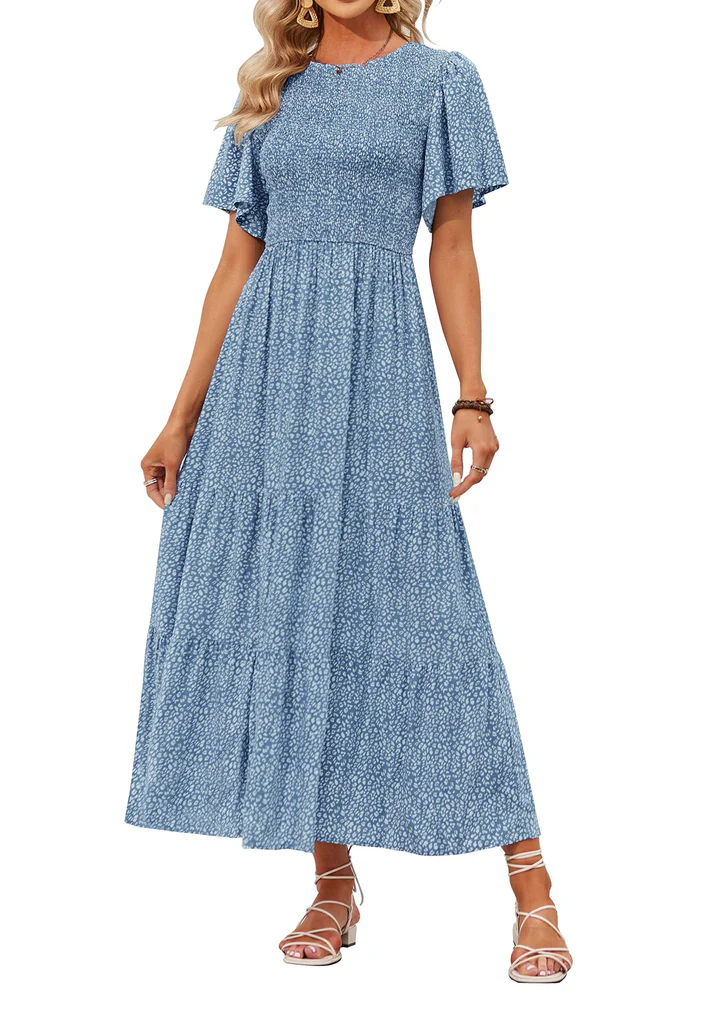Elegant Floral Print V-Neck Maxi Dress