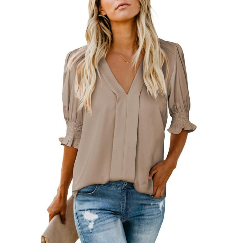 Elegant V-Neck Puff Sleeve Blouse