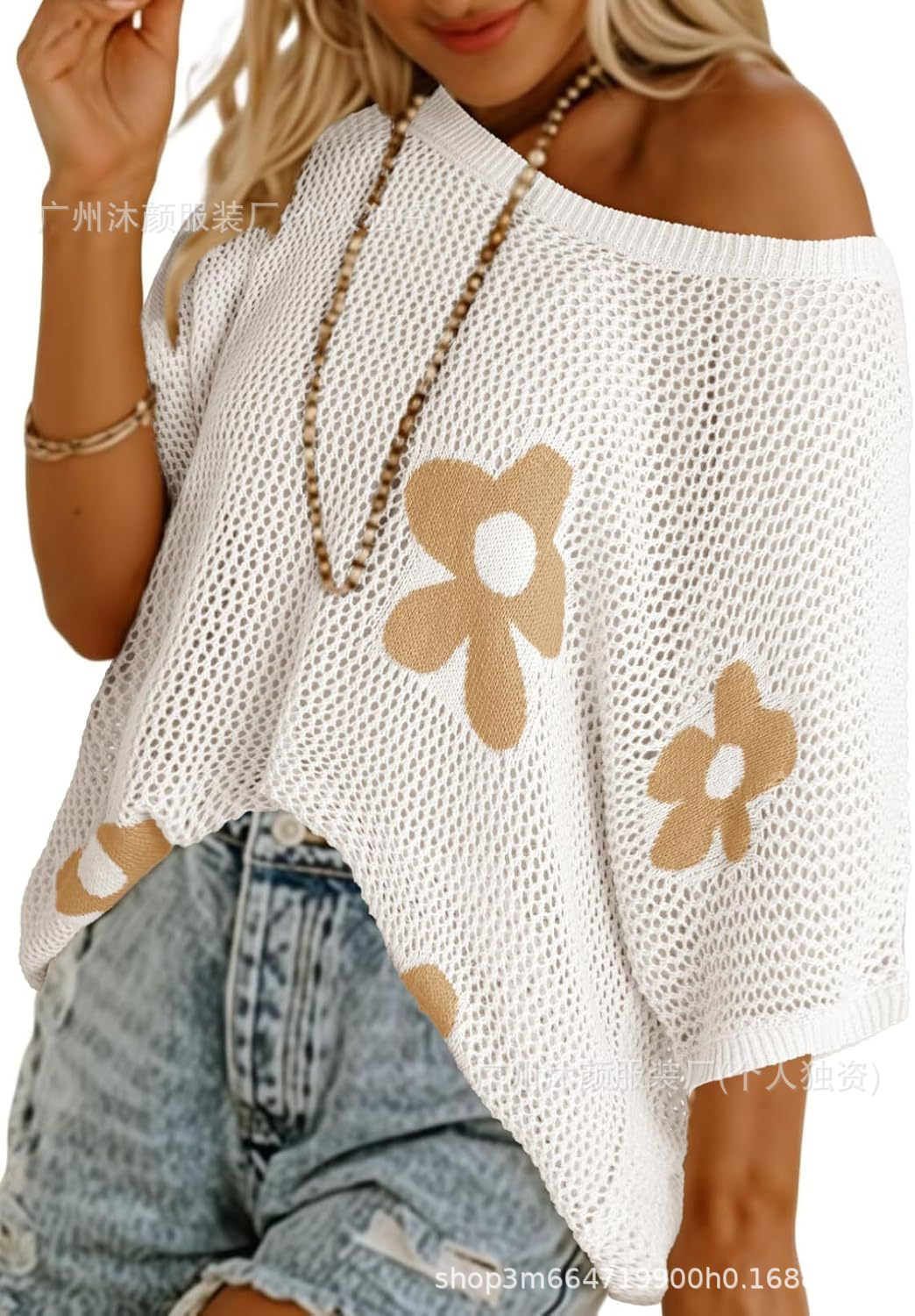 Floral Mesh Knit Batwing shirt