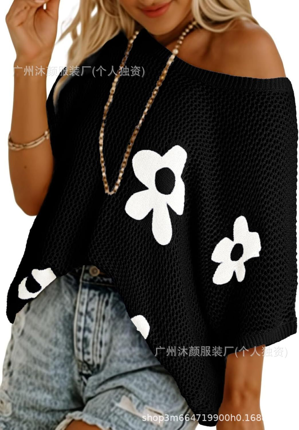 Floral Mesh Knit Batwing shirt