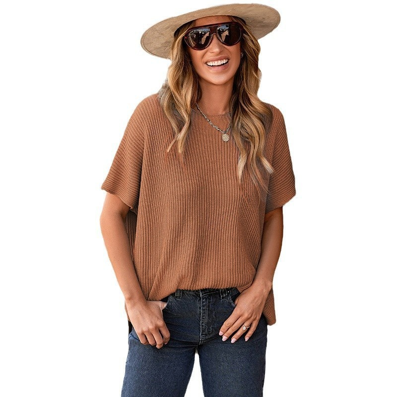 Solid Pullover Round Neck Knit T-Shirt